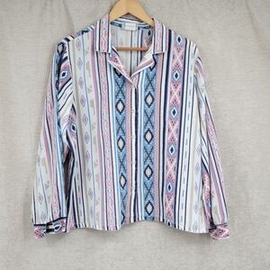 Blair Vintage Aztec Western Pastel Button Down Top Shirt Blouse Women's
